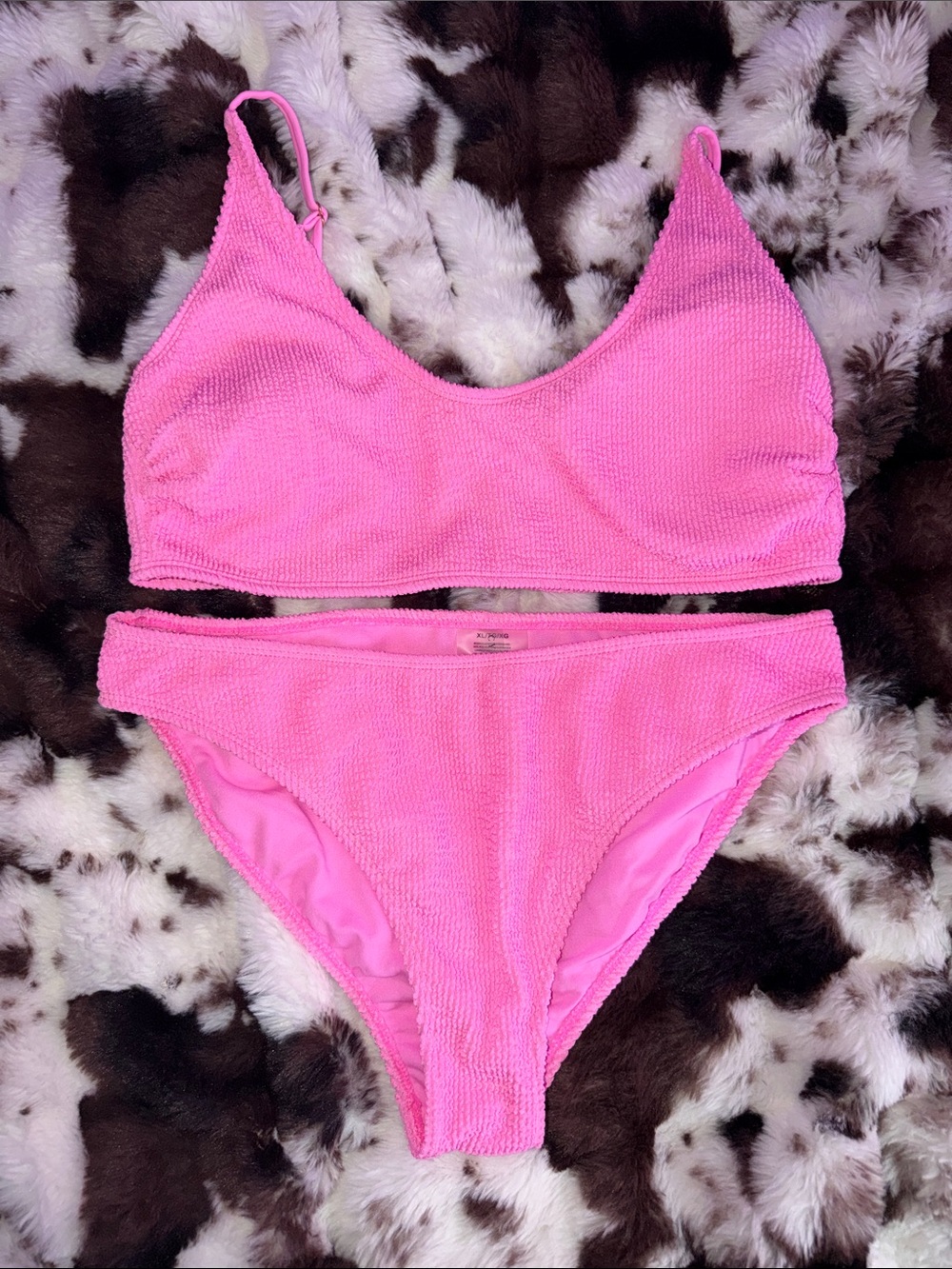 Textured Pink Two-Piece Bikini Set - Women Swim Bikinis